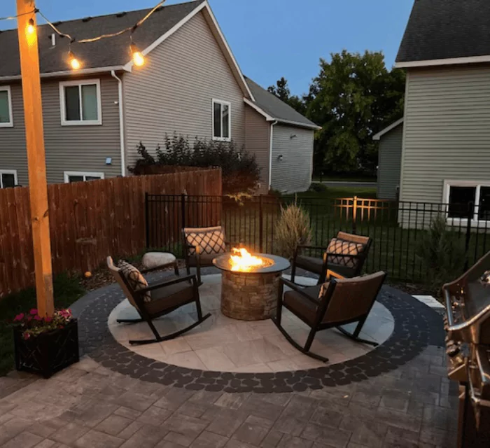 Fireplace and Landscaping Lakeville MN - modern fire pit feature with seating area