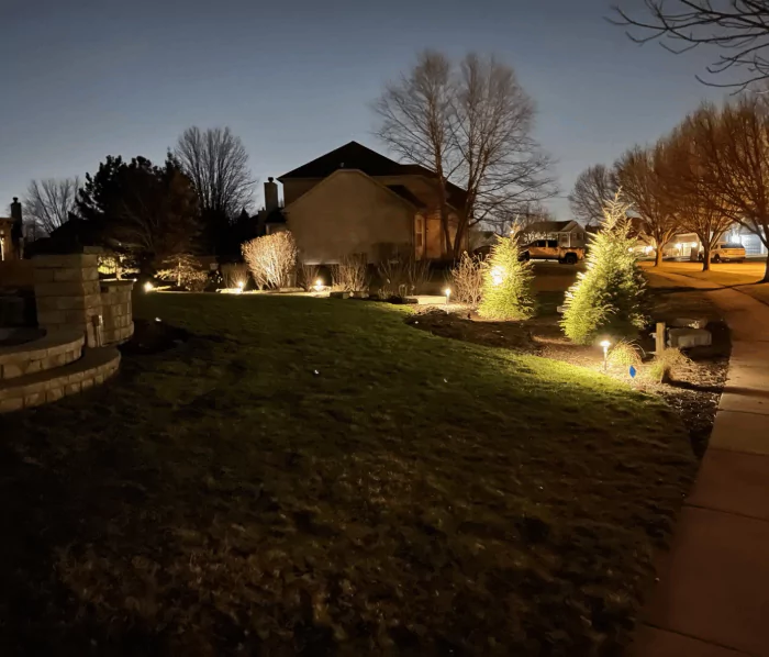 Landscaping Lakeville MN - night view of garden with lighting